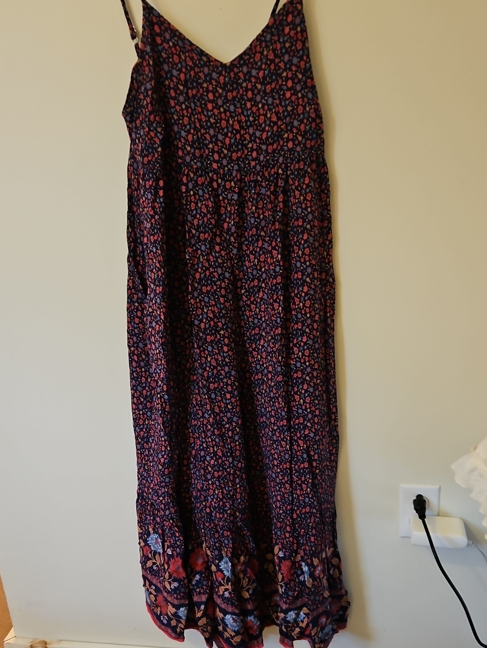 NATURAL LIFE Navy Maxi Slip Dress with Pink Floral Print